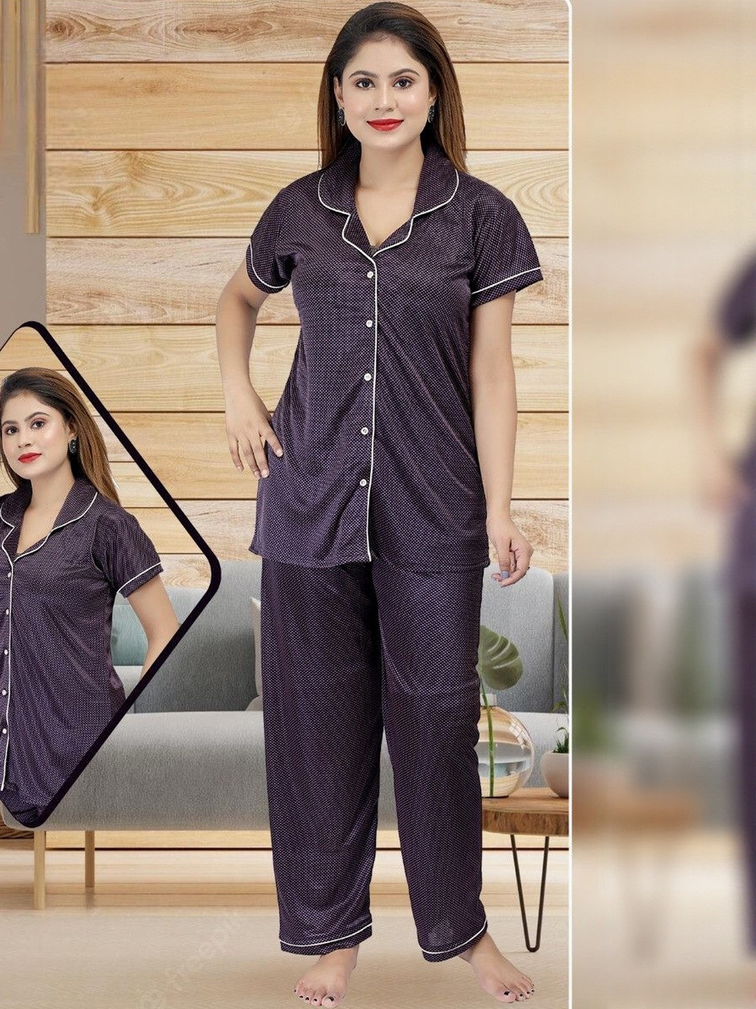 Clothus Women Checked T-shirt & Pyjamas Night suit