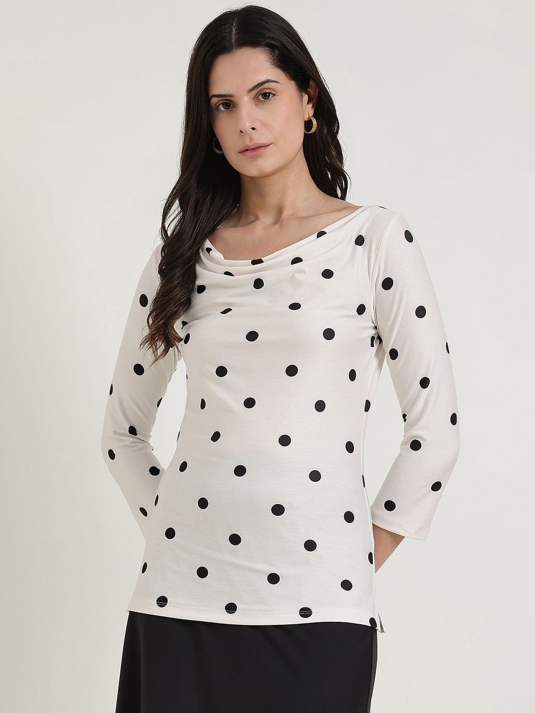 FABLE STREET Polka Dot Print Cowl Neck Top
