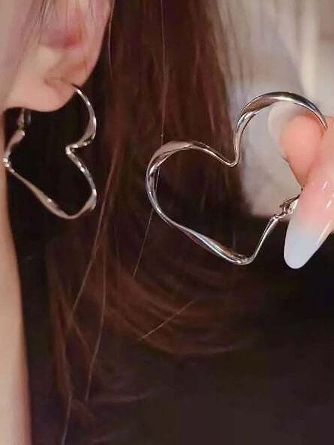 Jewelfy Love Heart Hoop Earrings