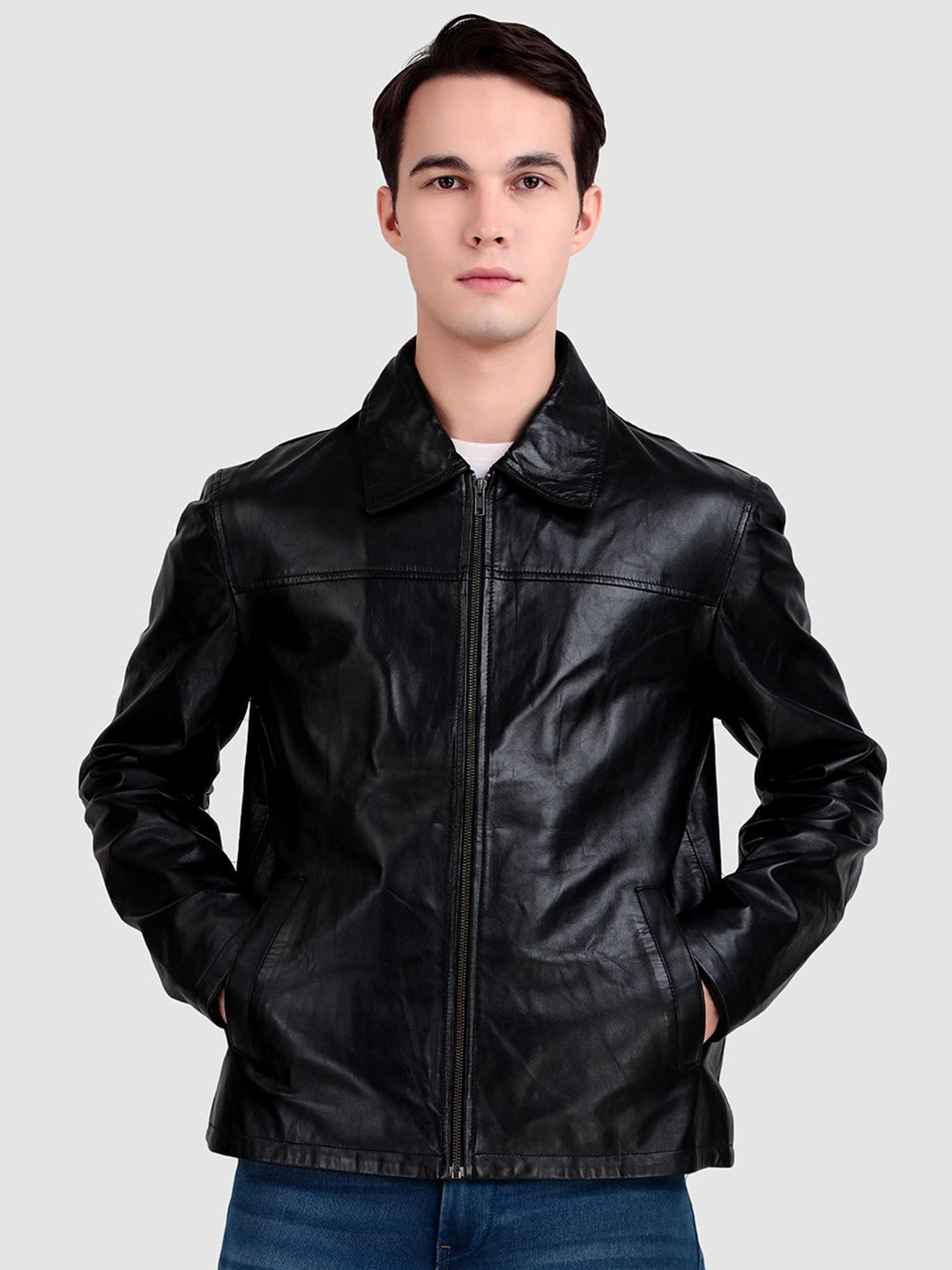 MaheTri Men Formal Black Leather Coller Jackets Men