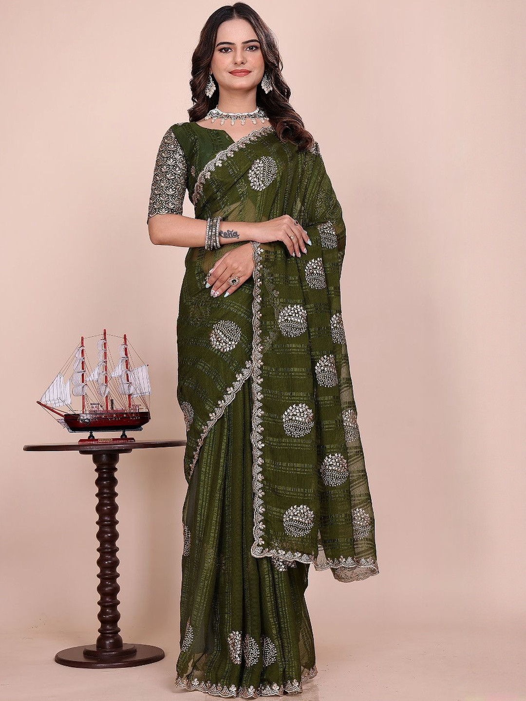 K 5 Fashion WoenEmbellished Zari Saree