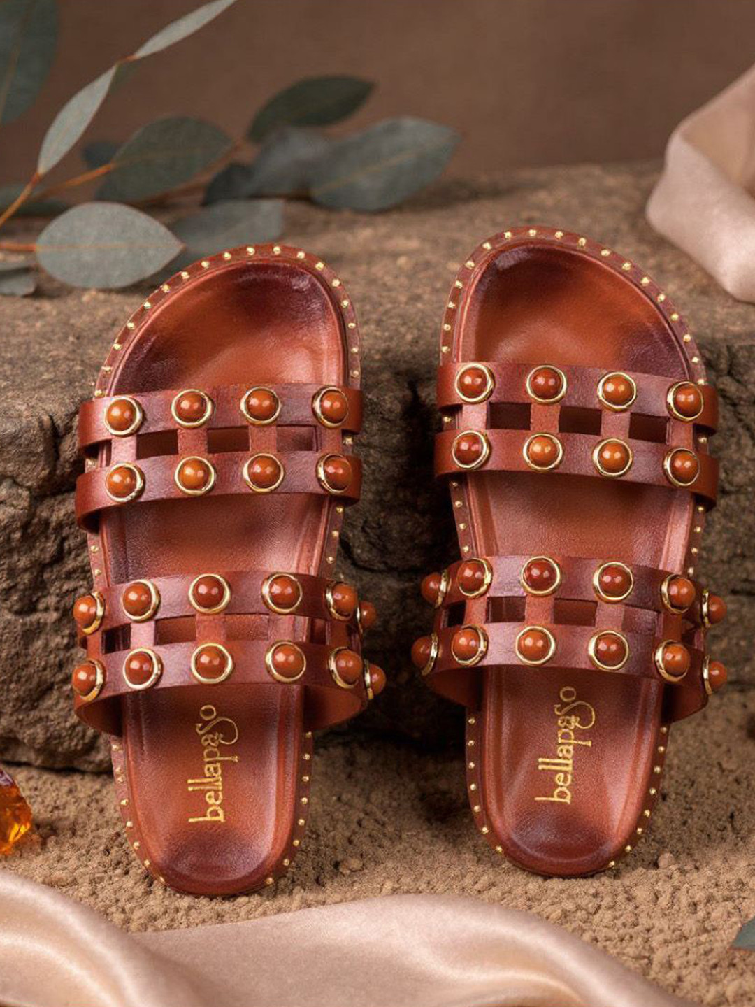 BELLAPASO Napa Women Leather Open Toe Flats
