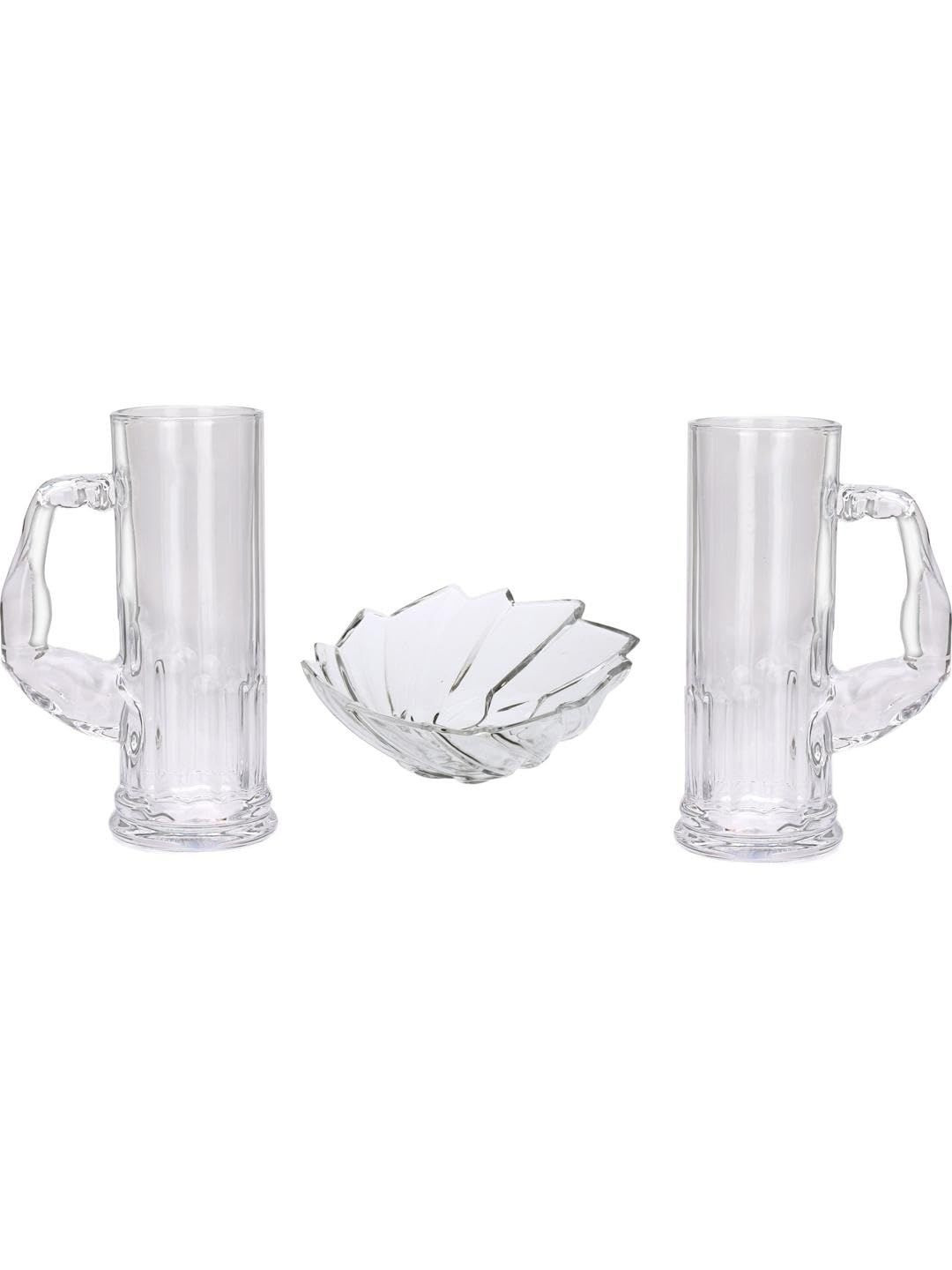 1ST TIME Set of 2 Beer Glasses and 1 Snack Plate Glass Dishwasher Safe Dinner Set