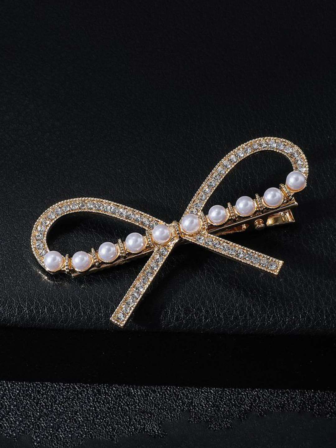 Stoln Women Embellished Diamond Pearl Bow Claw Clip