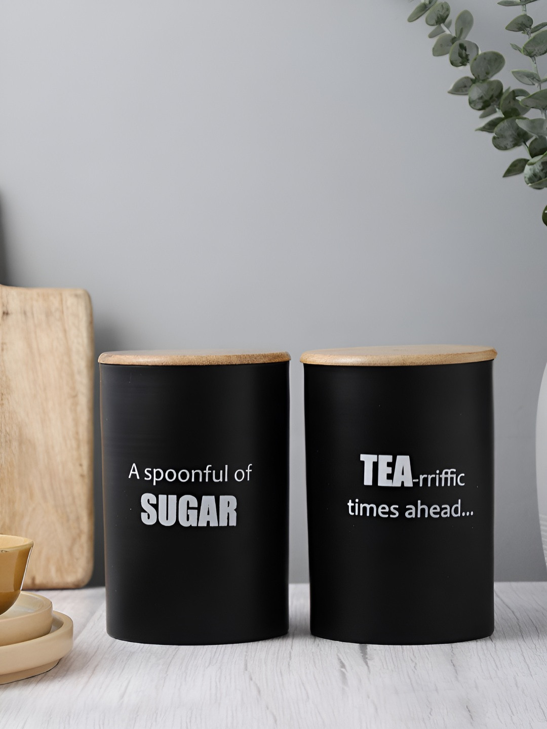 VarEesha  2 Pieces Typography Printed Black 2025 Metal Air Tight Canister Container
