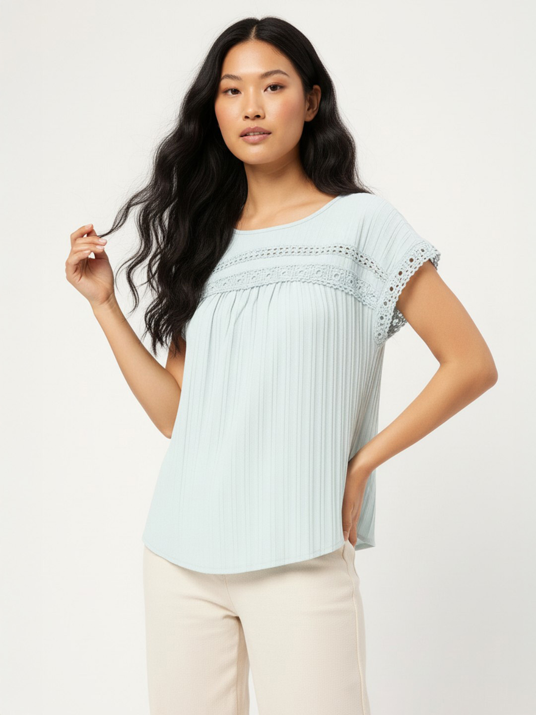 DressBerry Lacy Luxe Self-Striped A-Line Top