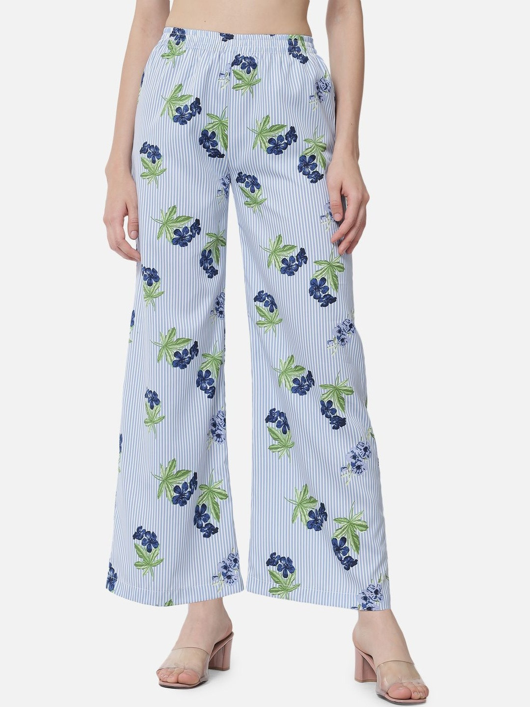 SZN Women Floral Printed Crepe Straight Elasticated Palazzos