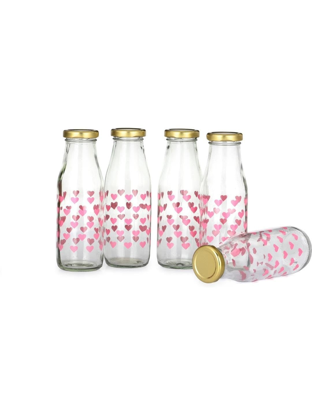 1ST TIME Set Of 5 Transparent Graphic Printed Glass Freezer Safe Water Bottle