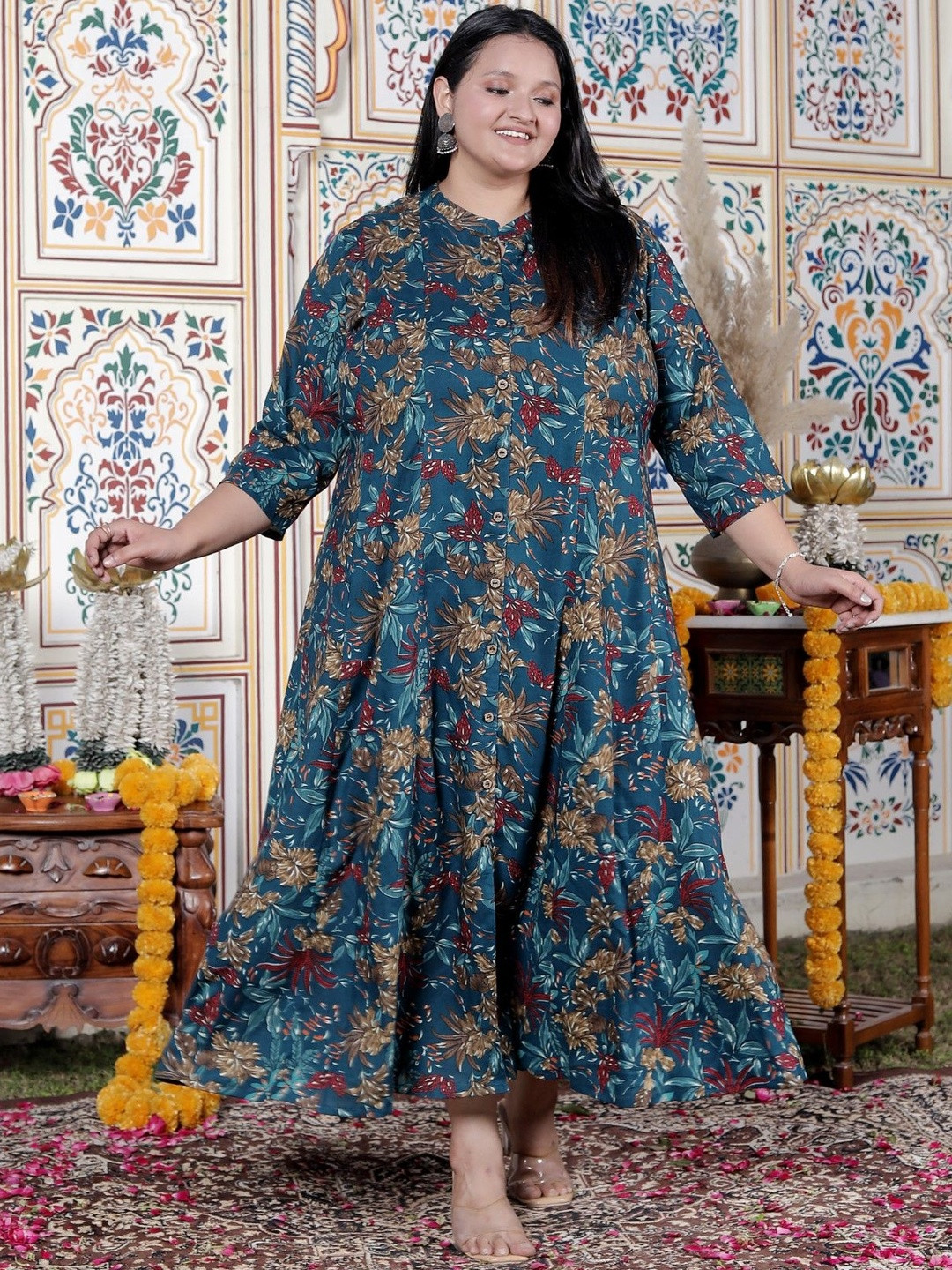 Swasti Plus Size Floral Printed A-Line Maxi Dress