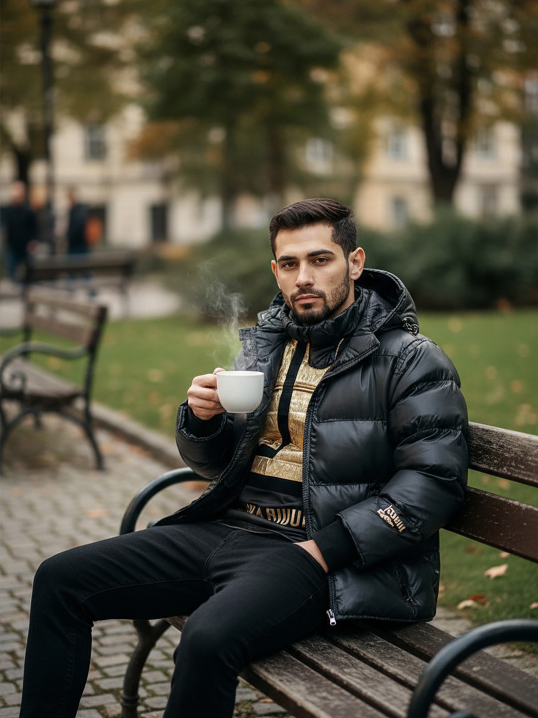 HERE&NOW Men Black Hooded Long Sleeves Insulator Polyester Puffer Jacket