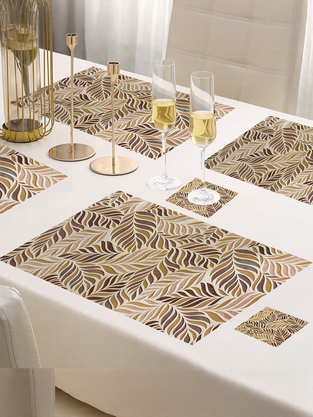 LaVichitra Gold Pack of 12 Printed Table Placemats