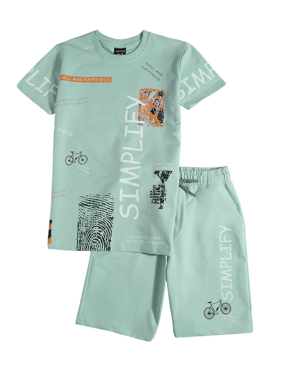 CAVIO Boys Printed Round Neck Short Sleeves Pure Cotton T-shirt with Shorts