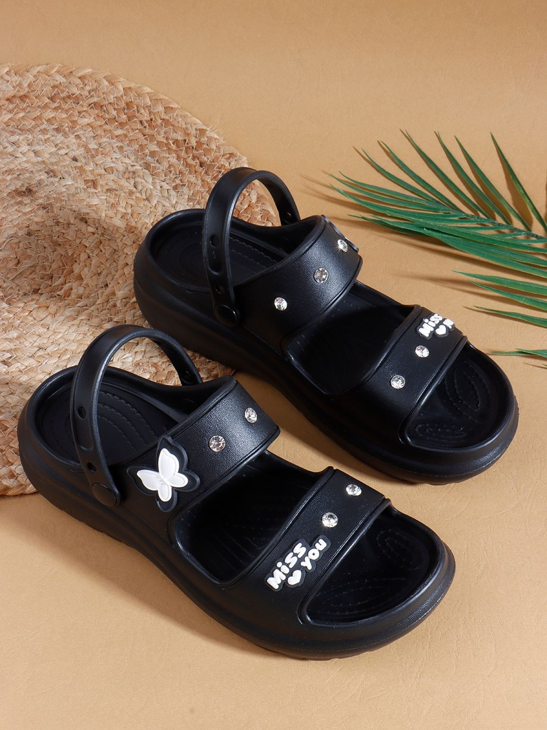 SUKUN Women Black Open Toe EVA Clogs