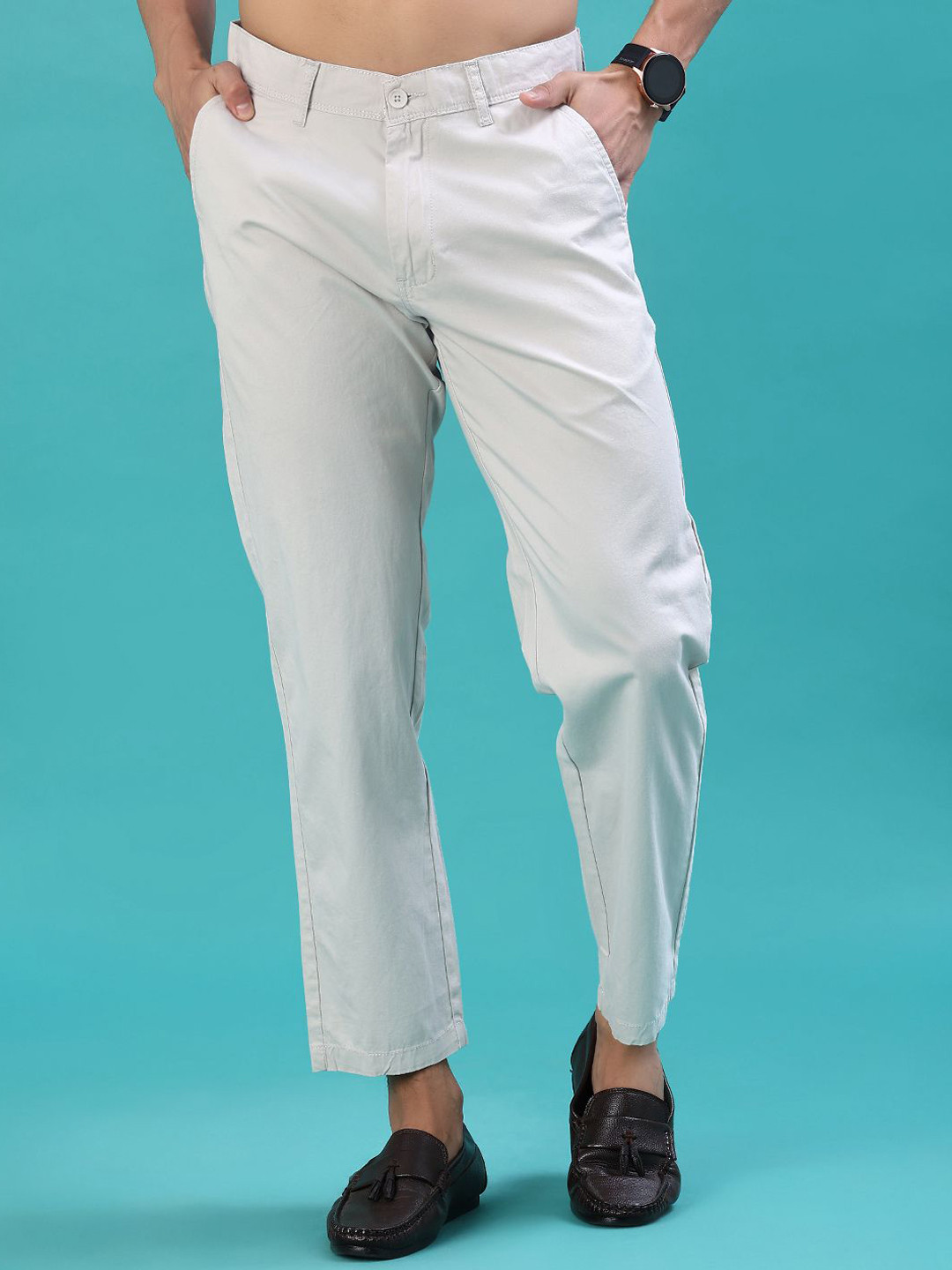 V-Mart Men Solid Straight Fit Flat-Front High-Rise Regular Chinos Trousers