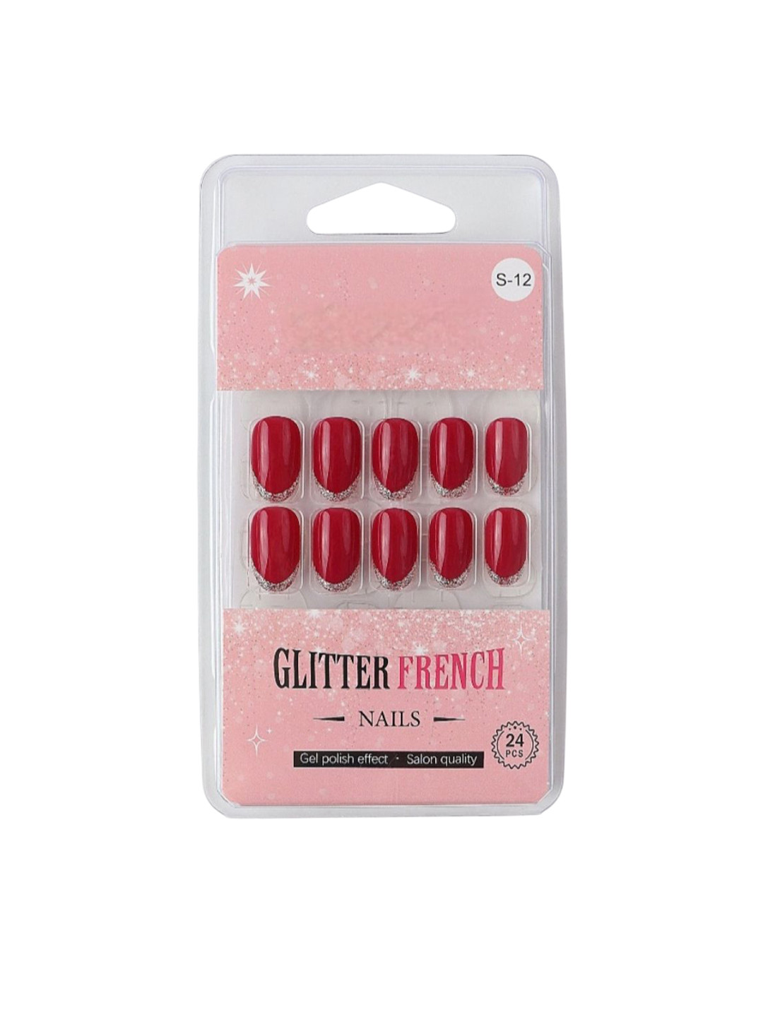 RANORE Set Of 24 Glitter French Press On Nails With Glue Tips & File - Shade S-12
