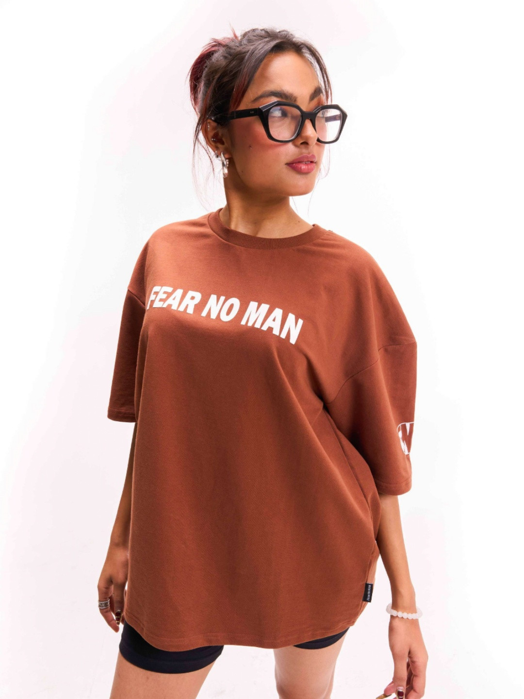 Fear No Man Unisex Moisture Wicking Typography Printed Round Neck Cotton Oversized T-shirt