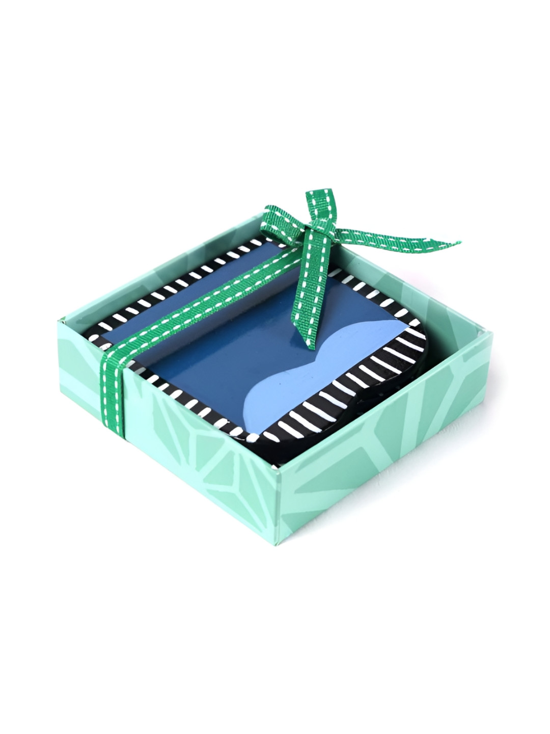 FREEDOM TREE Blue & Blue The Plump 4-Pieces Rectangle Wooden Coasters