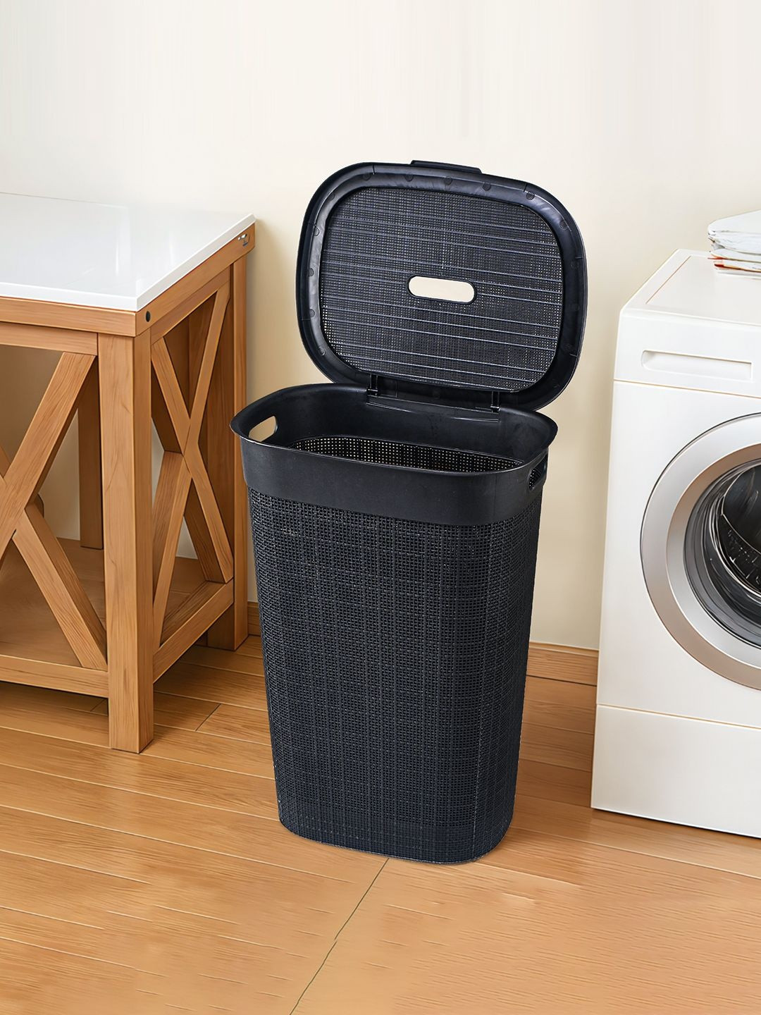 Myntra Elegant Homes Black Plastic 55L Laundry Basket