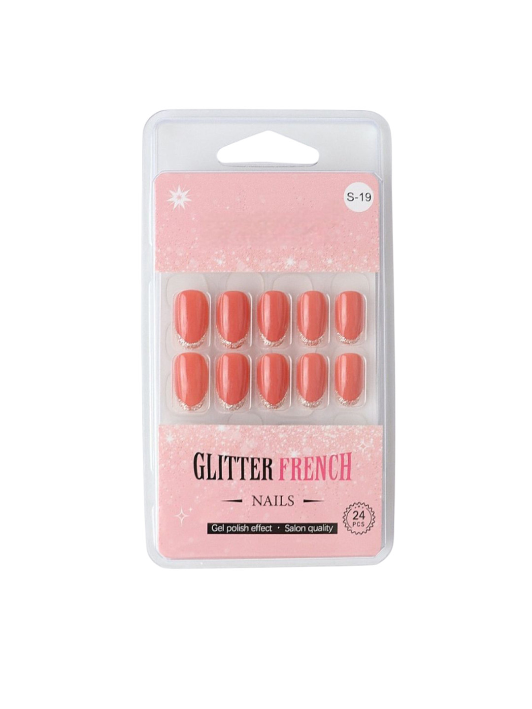 RANORE Set Of 24 Glitter French Press On Nails With Glue Tips & File - Shade S-19