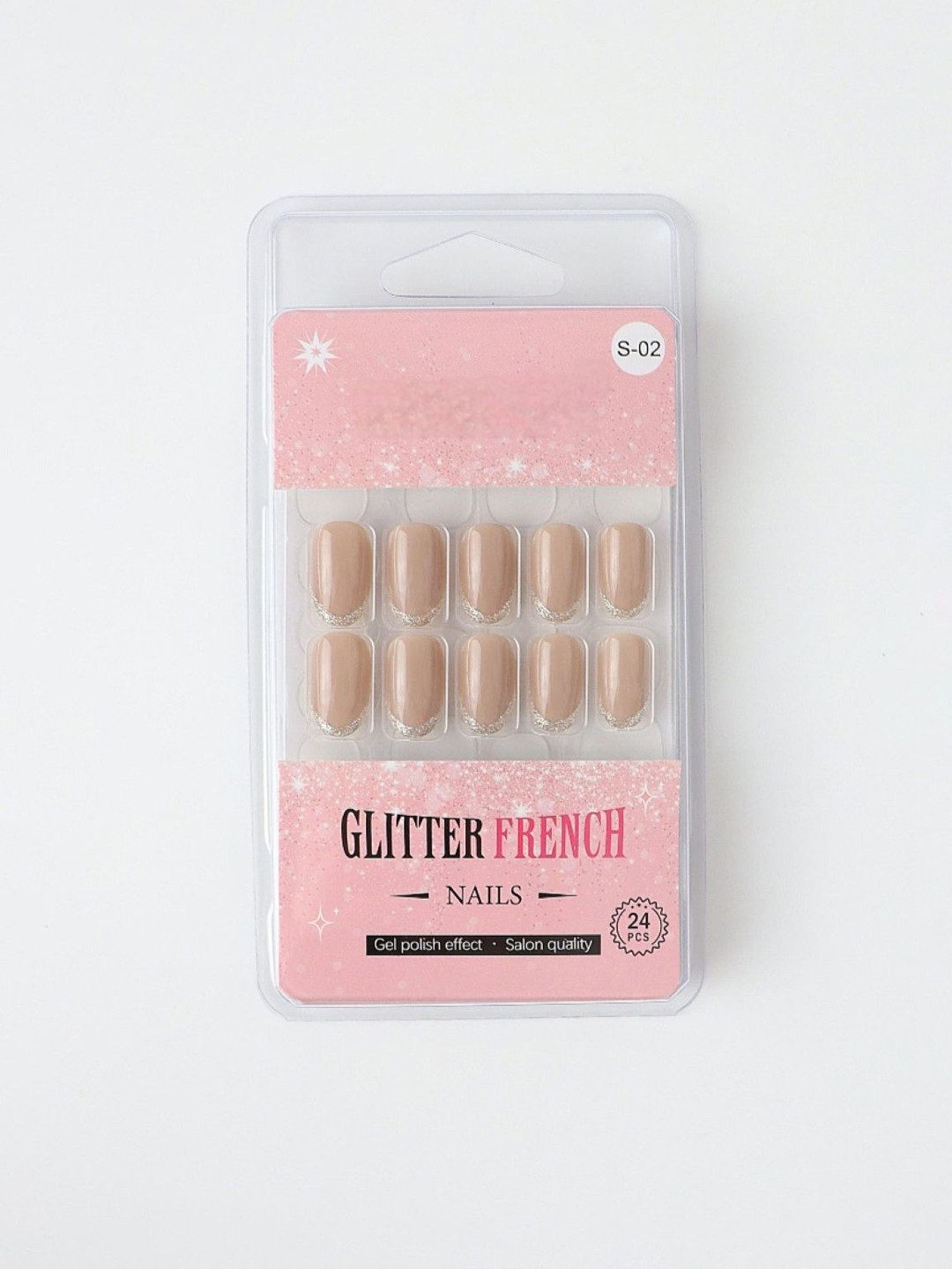 RANORE Set Of 24 Glitter French Press On Nails With Glue Tips & File - Shade S-02