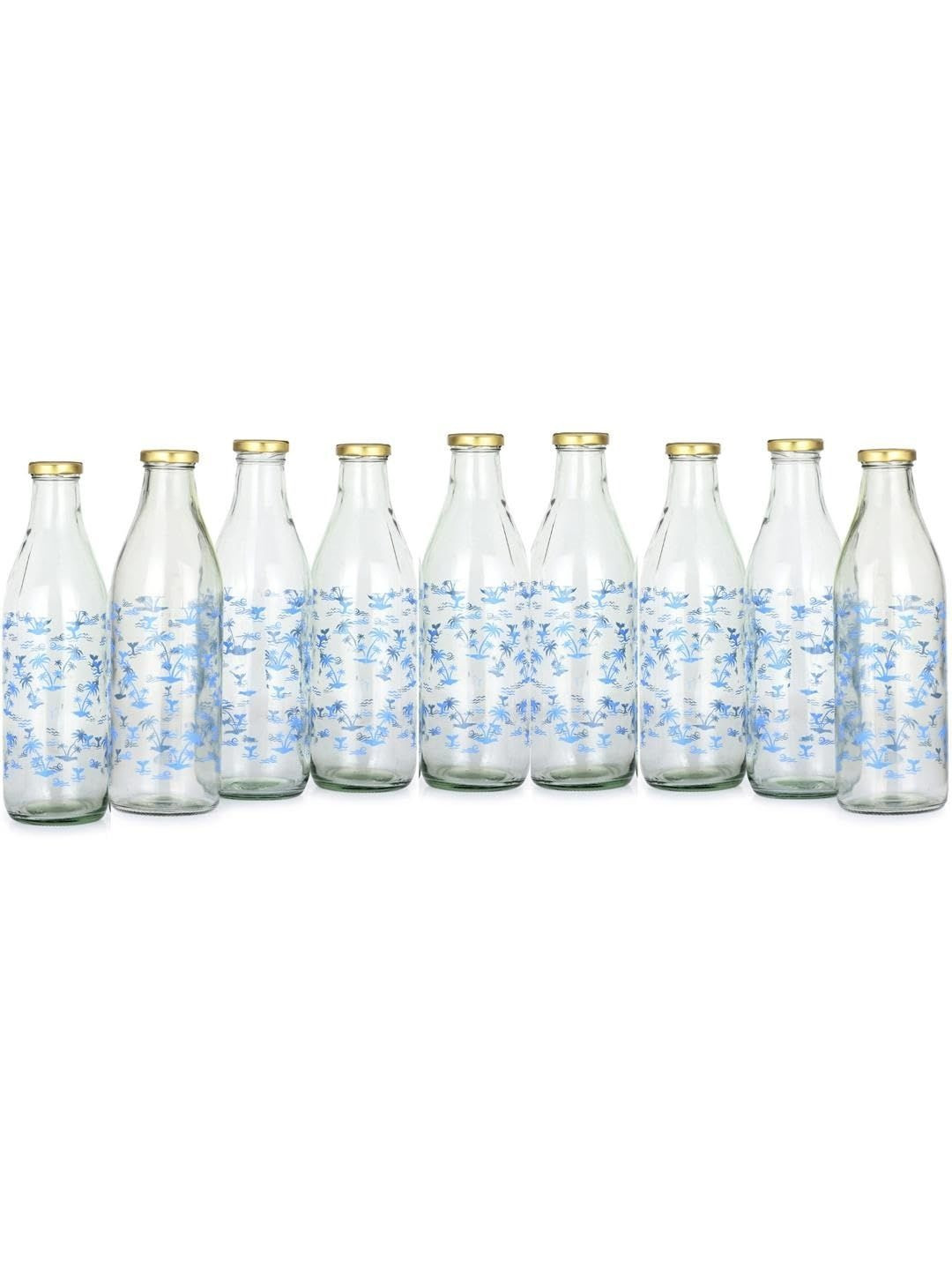 1ST TIME Transparent & Blue 9 Pieces Glass Freezer Safe Water Bottle 1000 ML