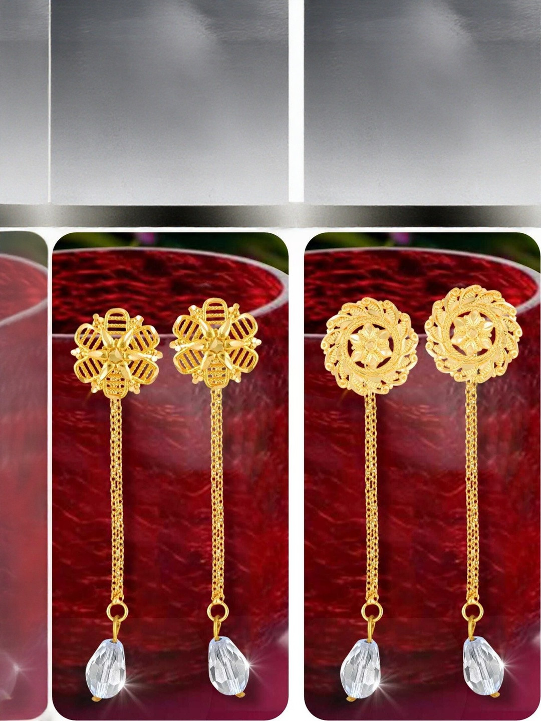 VIVASTRI Women Set Of 2 Gold-Plated Floral Shape Suds Earrings