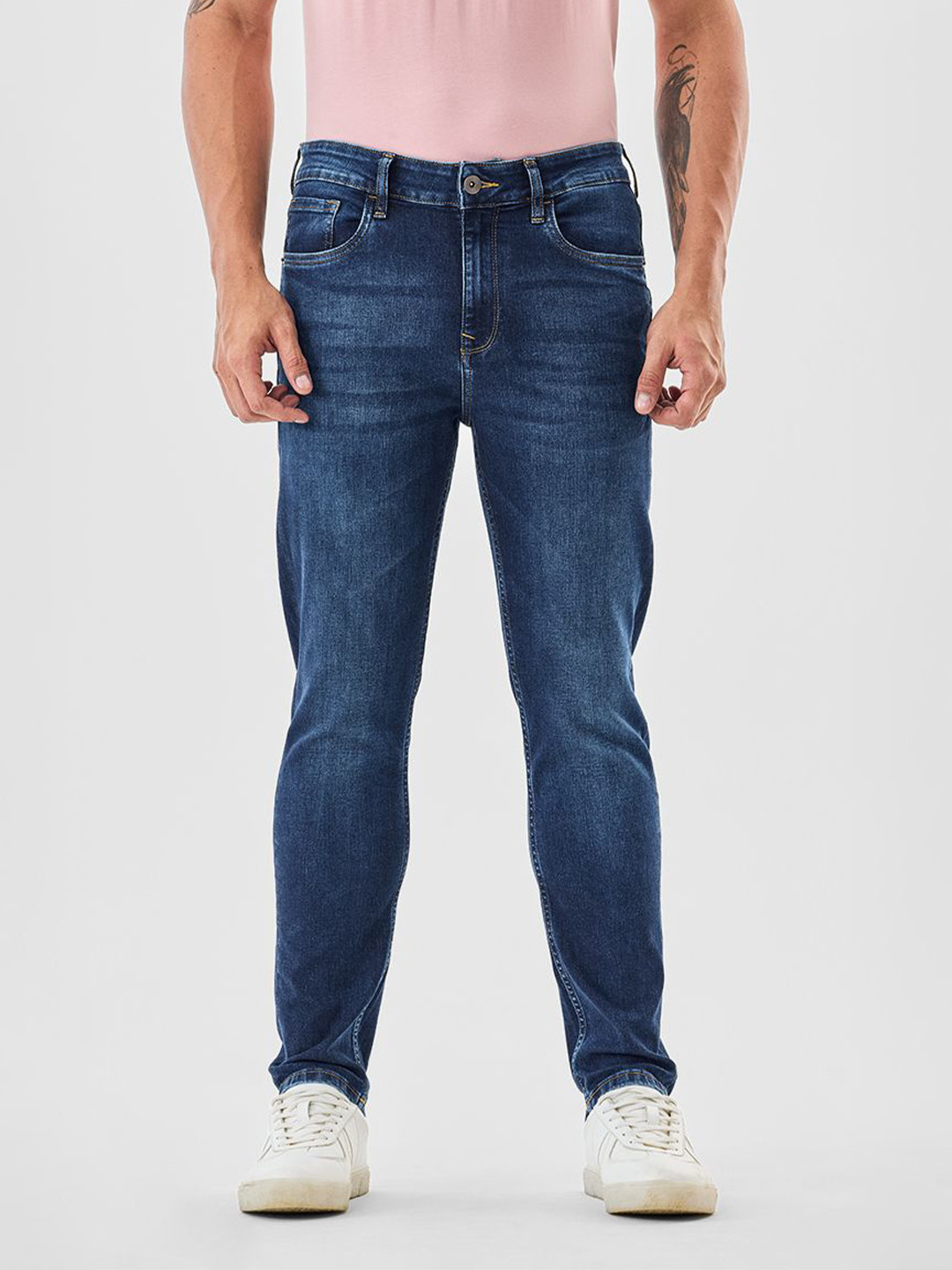 Snitch Men Dark Blue Slim Fit Mid-Rise Jeans