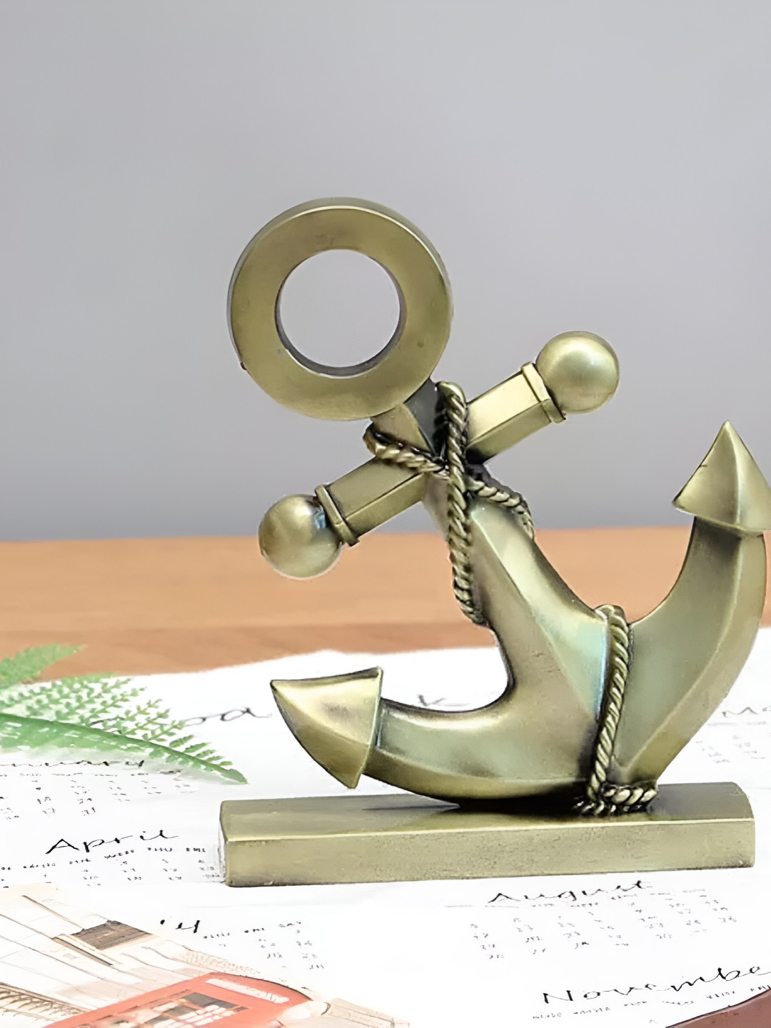 AUGEN Gold-Toned Antique Finish Anchor Figurine Showpiece