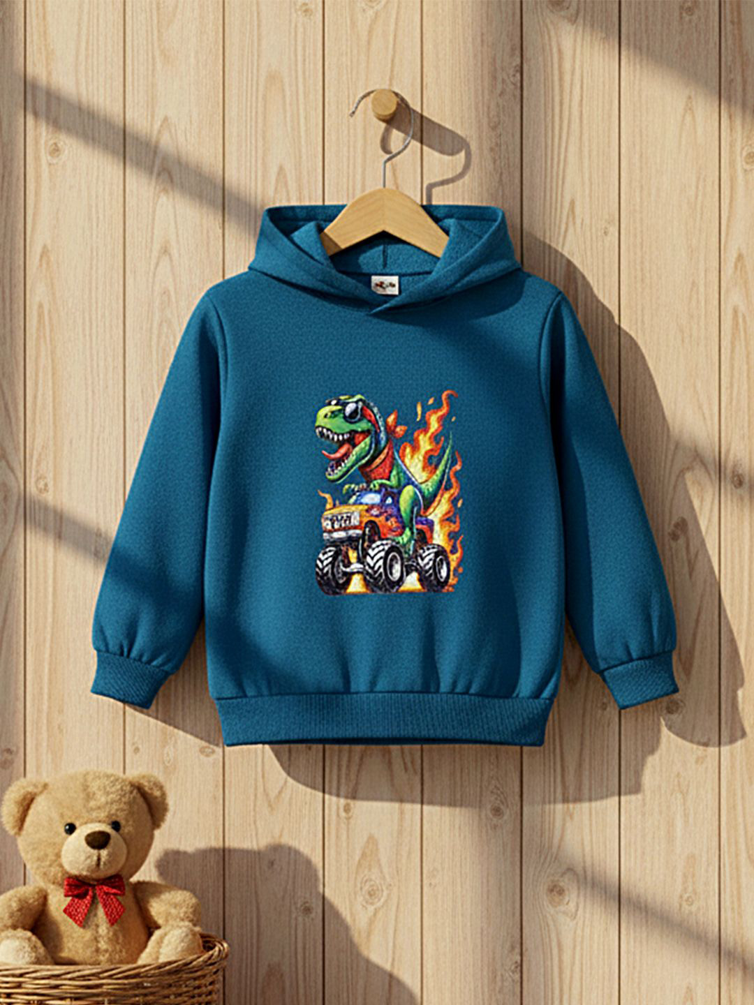 Cutiekins Boys Printed Full Sleeves Fleece Hoodie with Sticker Print Pullover Sweatshirt