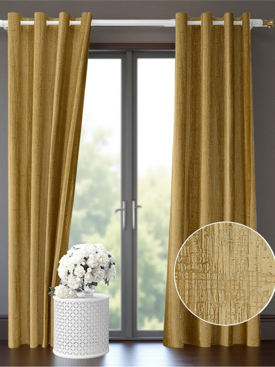 Aura Khaki 2 Pieces Room Darkening Long Door Curtains