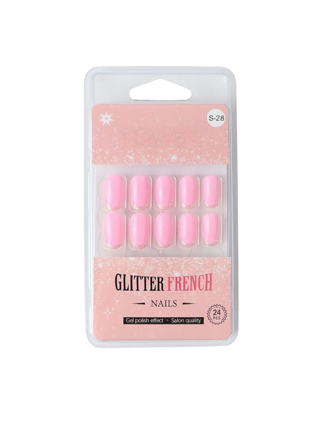 RANORE Set Of 24 Glitter French Press On Nails With Glue Tips & File - Shade S-28