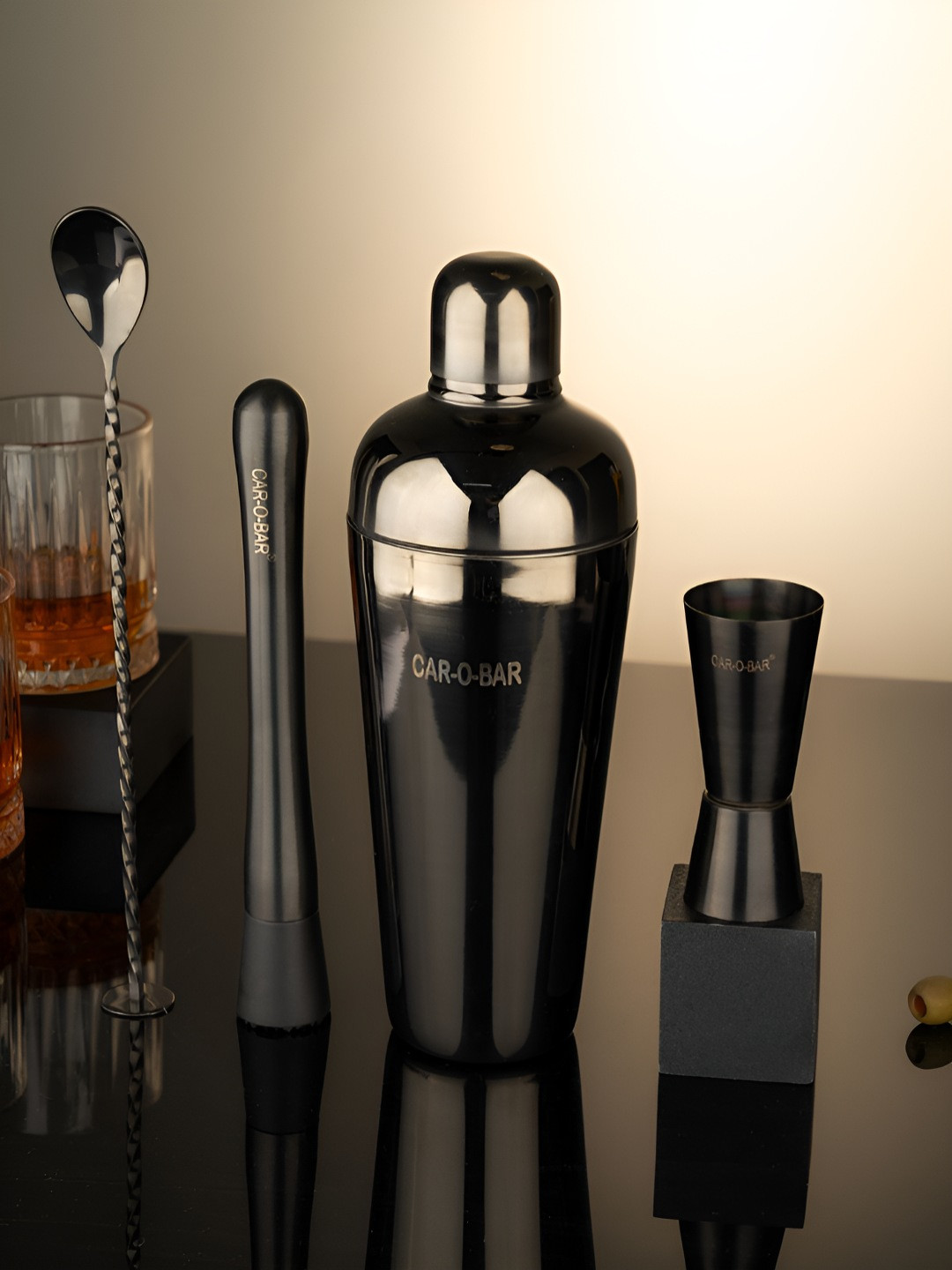 Car-O-Bar Stainless Steel Gunmetal-Toned 10 Pieces Barware Tool Sets 750 ML