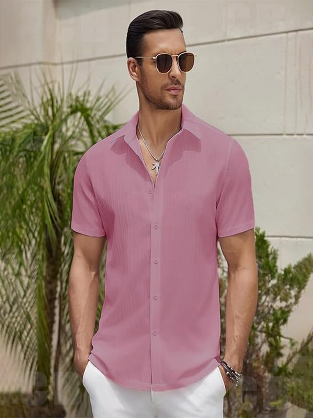 CB-COLEBROOK Textured Spread Collar Linen Shirt