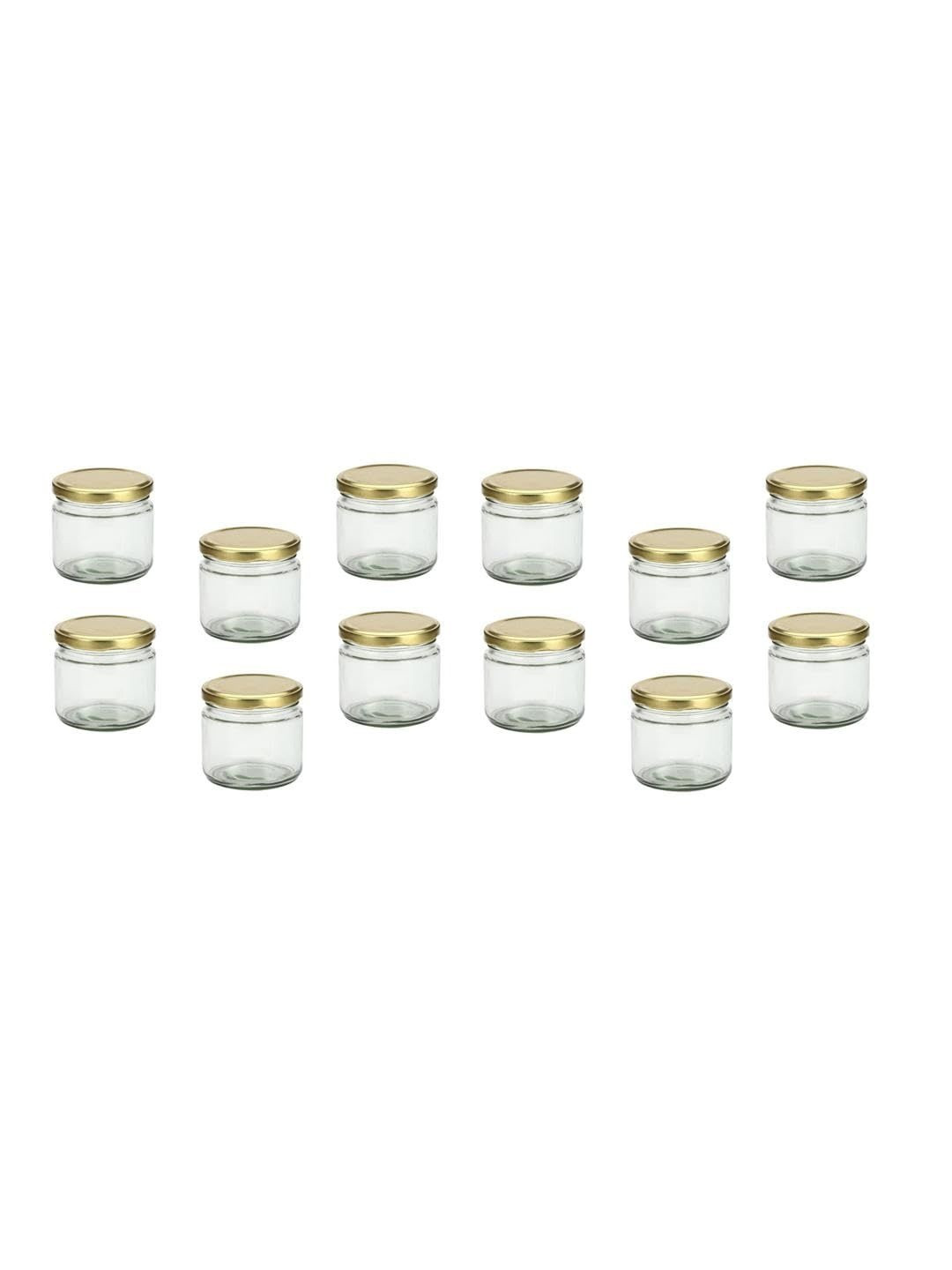 1ST TIME Transparent & Gold Toned 12 Pieces Glass Dishwasher Safe Jar Containers 30ml