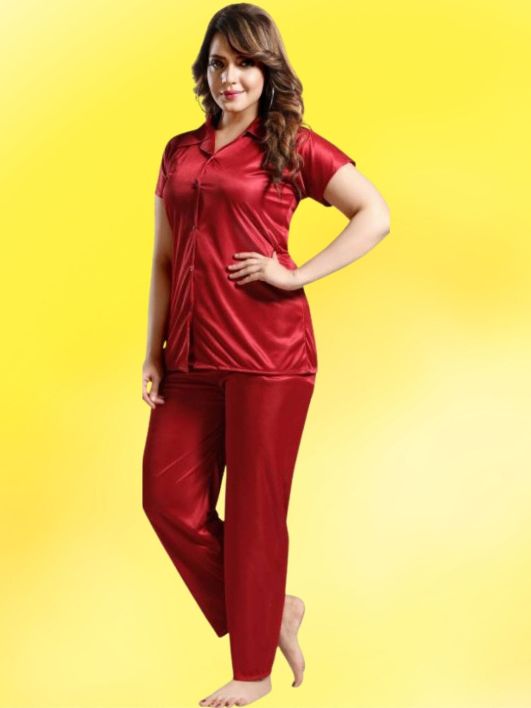 Clothus Shirt Collar Satin Shirt With Pyjamas