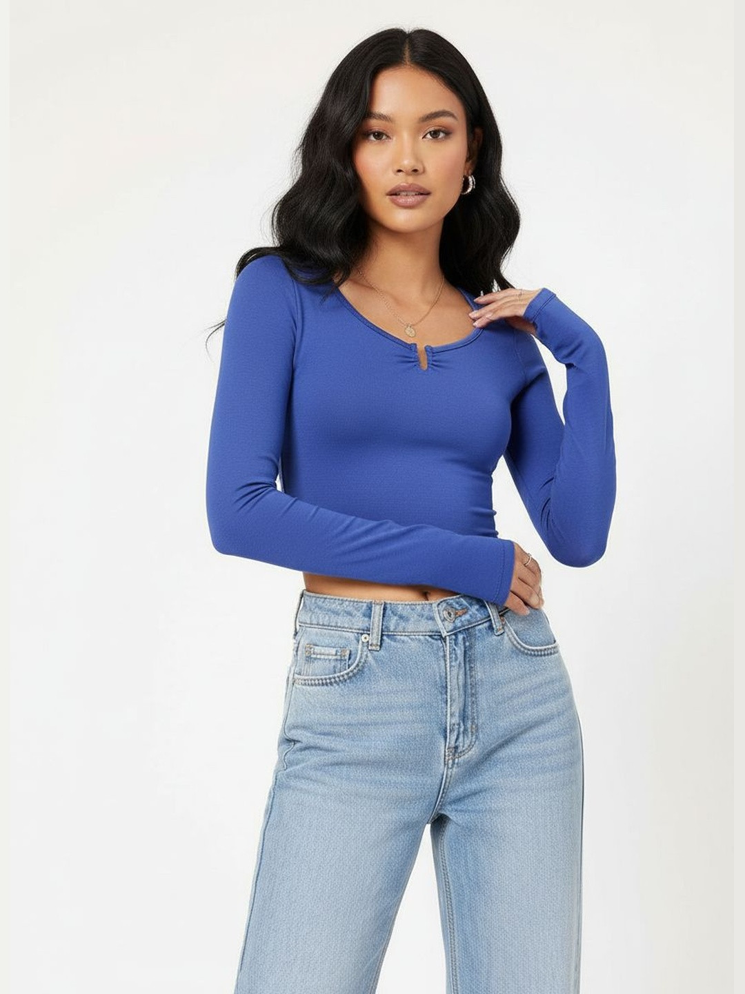 DressBerry Sassy & Strong Full Sleeves Fitted Crop Top