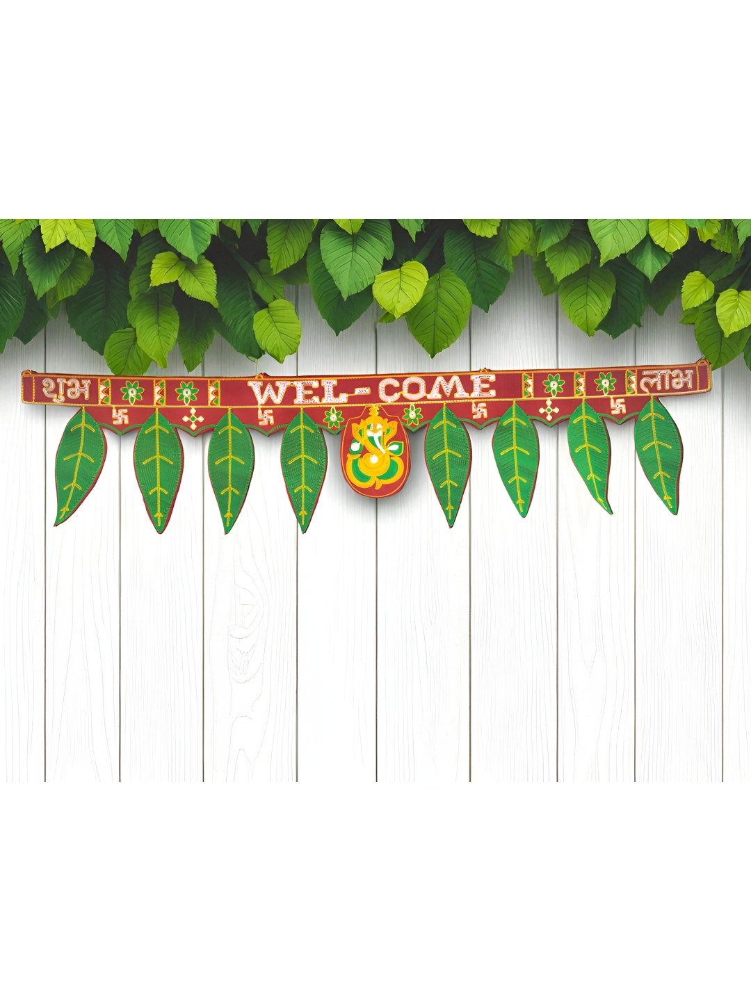 MISHAV Green & Red Handcrafted Embroidered Traditional Toran