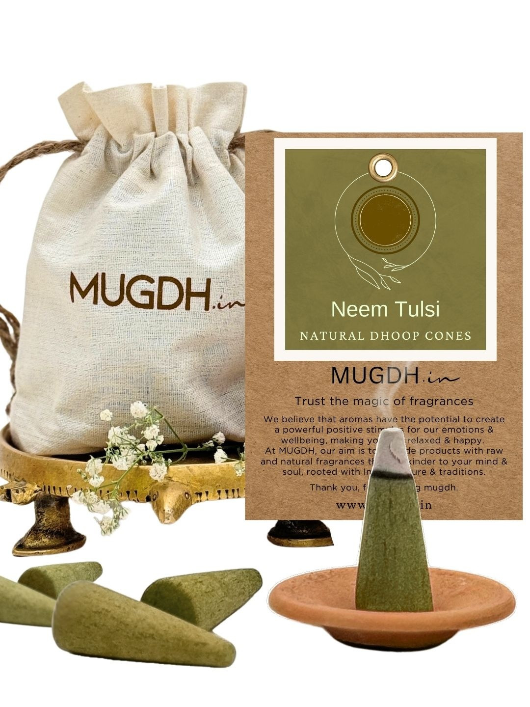 Mugdh.in Mosquito Repellent - 100% Natural Neem Tulsi 80 Dhoop Cones
