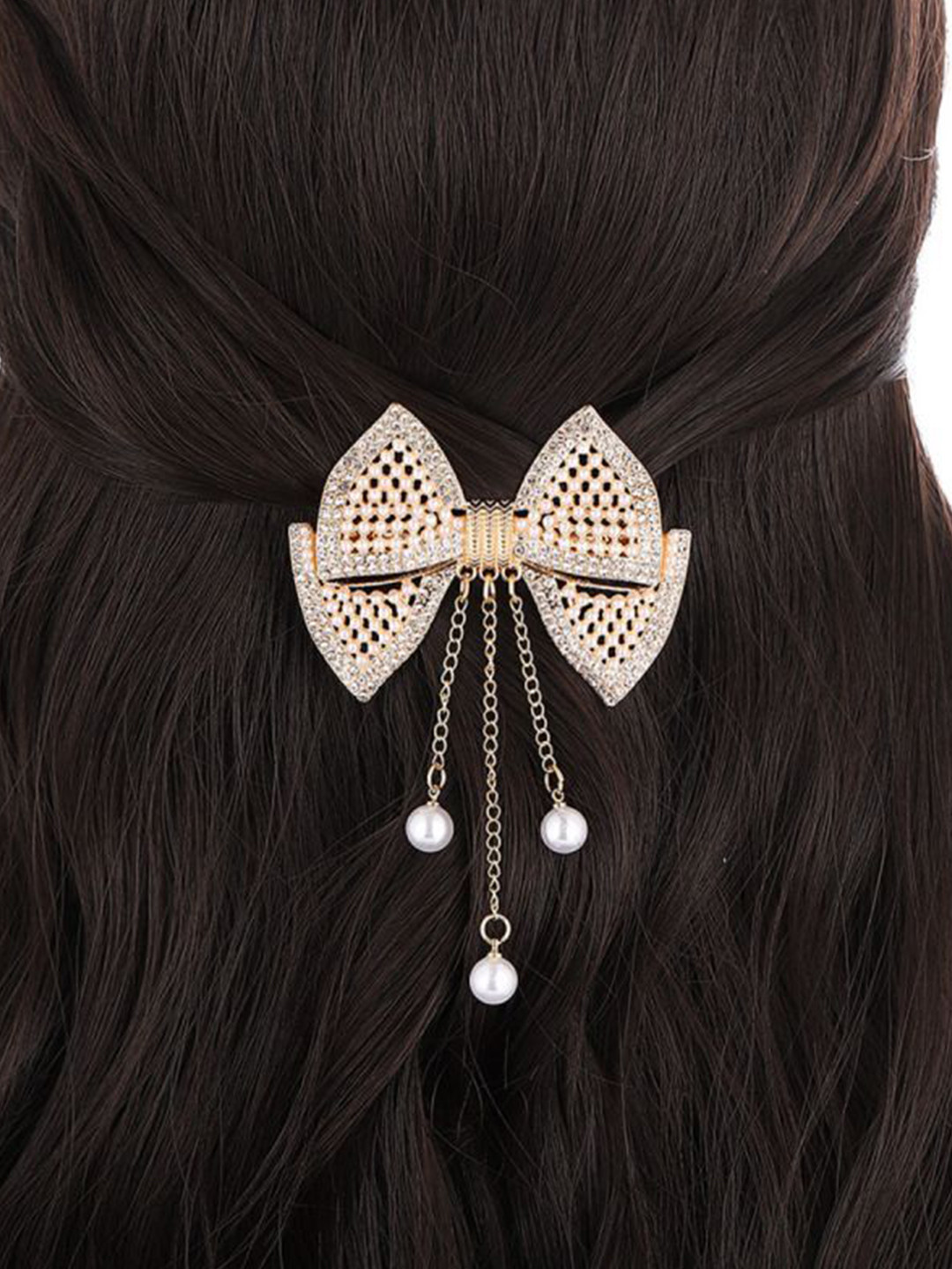 Stoln Women Bow Tie Style Pearls & Tassel Embellished Hair Clip