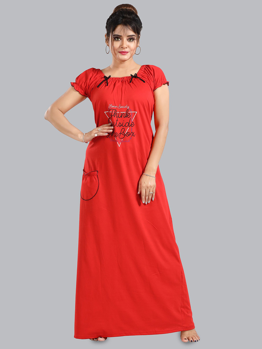 Lady Venom Typography Printed Pure Cotton Maxi Nightdress