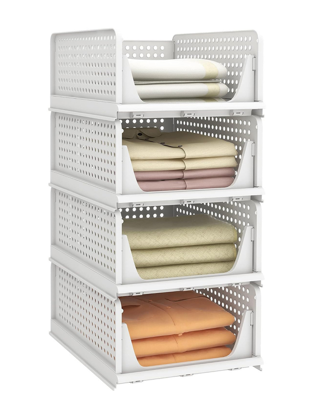 JD FRESH White 4-Tier Stackable Cupboards Organisers