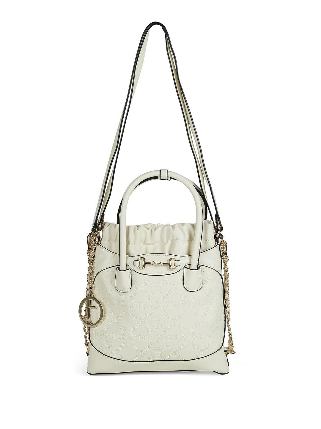 Tresmode Women Brand Logo Textured Crossbody Tasselled Leather Handheld Bag