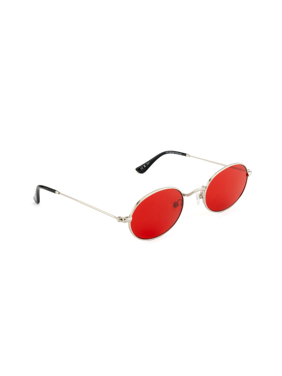 OPIUM Unisex Red Lens & Silver-Toned Oval Sunglasses with UV Protected