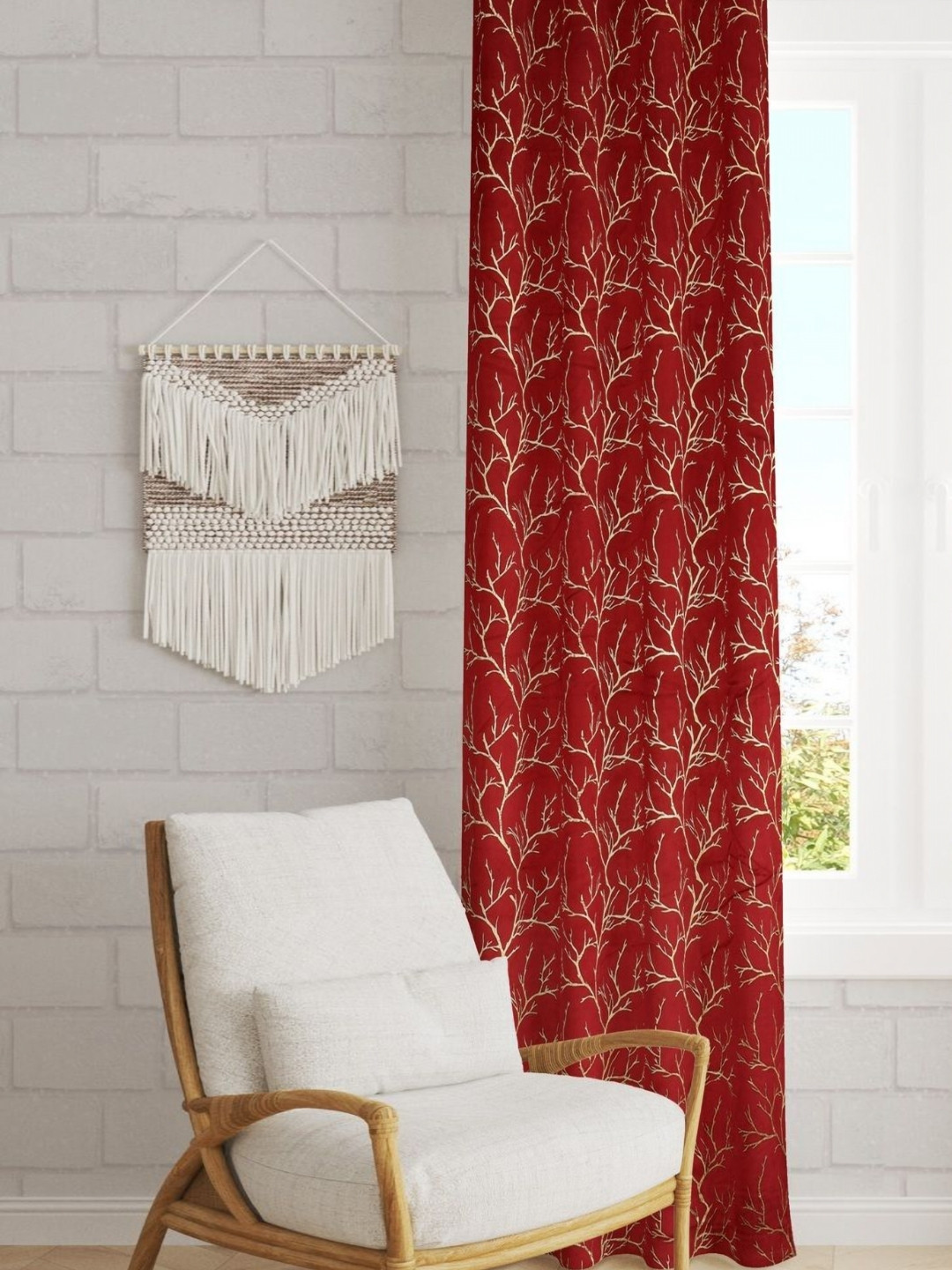 GEET CREATIONS Maroon & Gold-Toned Abstract Printed Room Darkening Velvet Door Curtain
