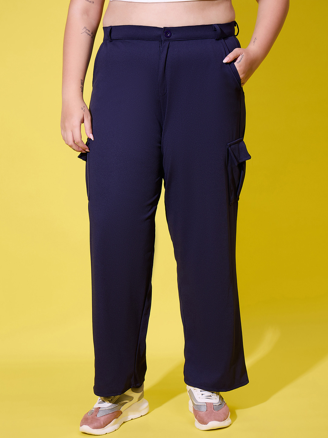 DIMPY GARMENTS Women Relaxed High-Rise Easy Wash Cargos Trousers