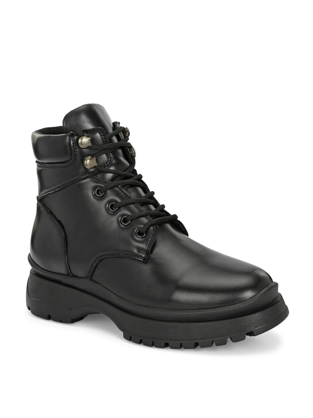 DressBerry Women Stylish Black Chunky Sole Lace UP Casual Boots