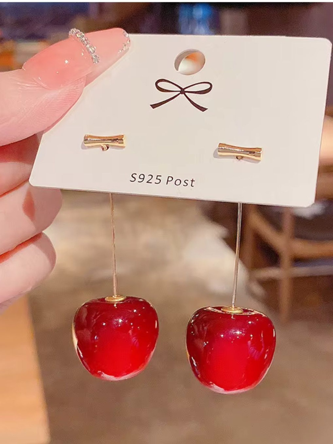 DressBerry Stainless Steel Gold-Plated Artificial Beaded Apple Shape Drop Earrings