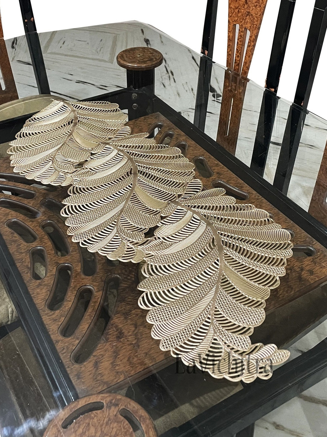 LaVichitra Pack Of 1 Gold Hibiscus Leaf Table Placemats