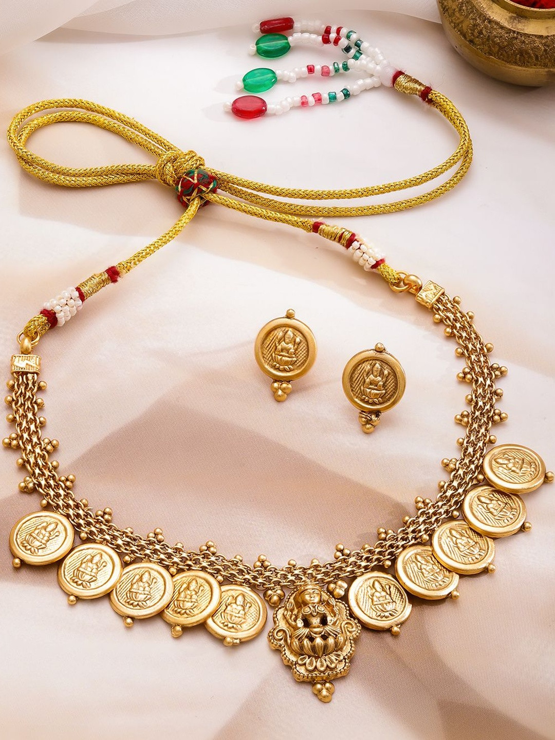 Rubans 22K Gold-Plated Lakshmi Coin Motif Temple Jewellery Set