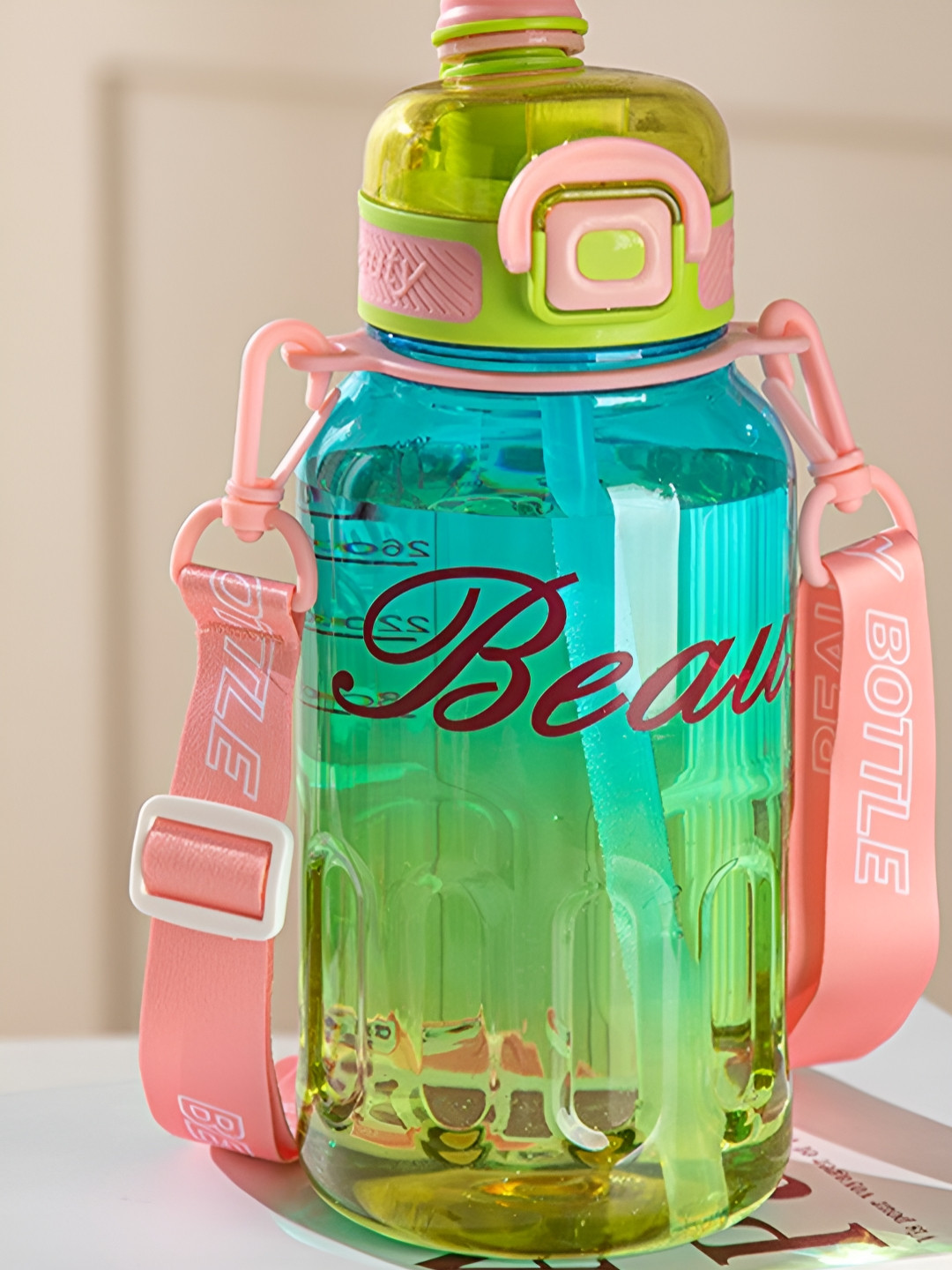 SAGEWARE Green & Peach Typography Printed Fridge Safe Sipper-1500 ML